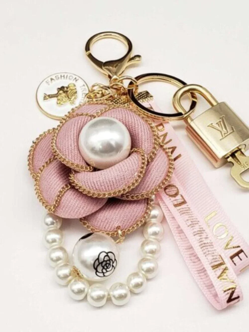 Authentic Louis Vuitton Gold Lock & Key 🔑 Bag Charm w/ Unbranded Flower Charm